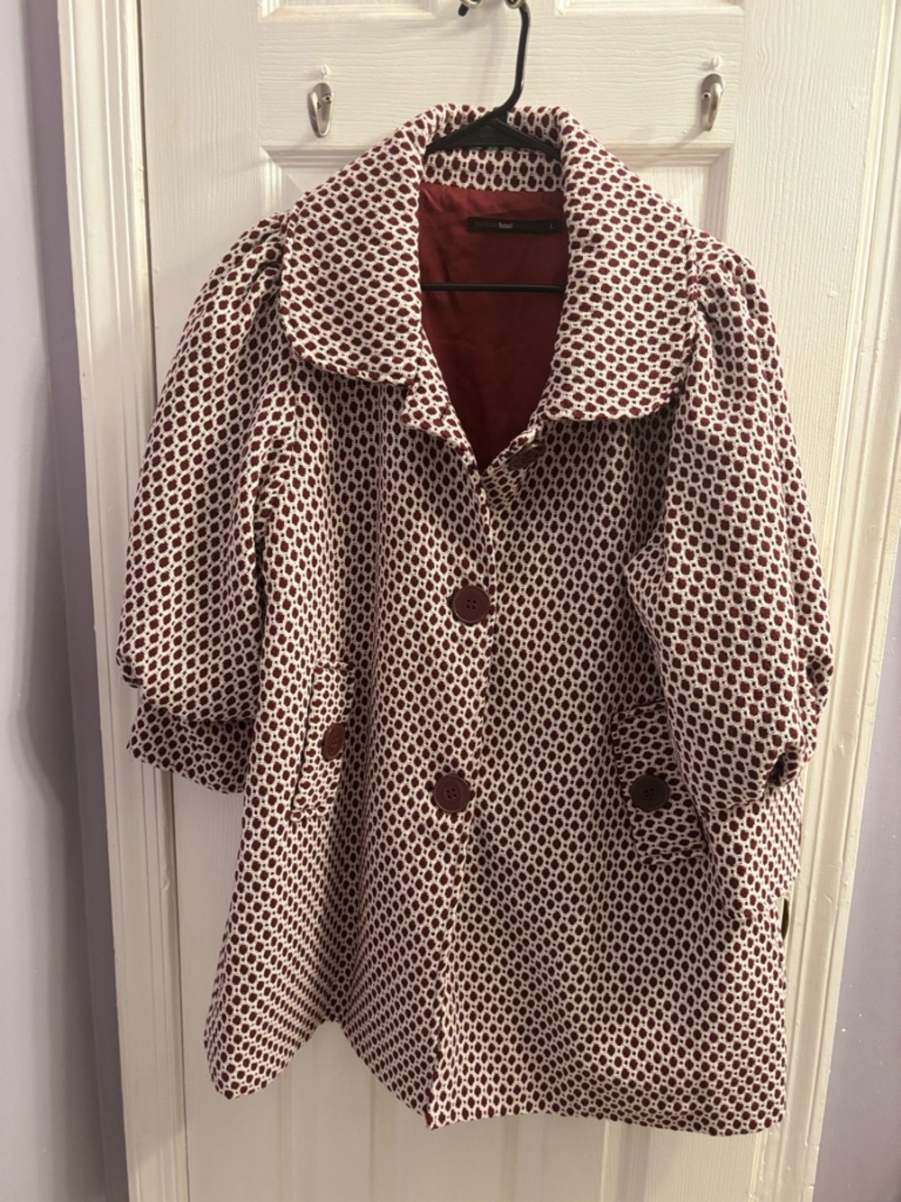 hazel Burgundy Dot Swing Pea Coat